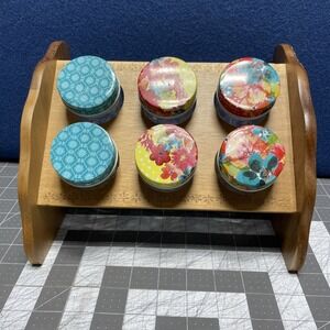 The Pioneer Woman Wildflower Whimsy 6pc Spice Jar Set With Wood Spice Holder